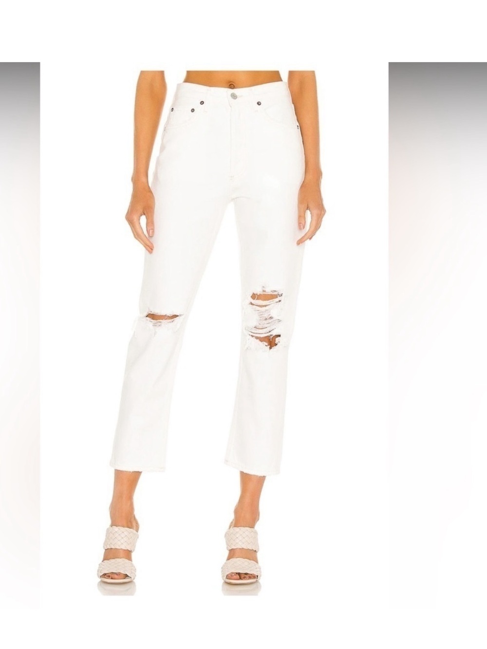 AGOLDE Riley Crop Distressed White Straight Leg Jeans size 29